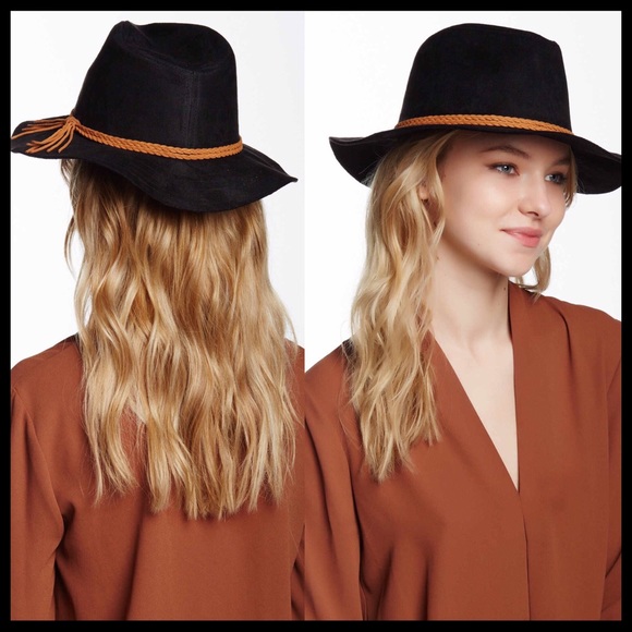 DAVID & YOUNG BLACK VEGAN SUEDE WIDE PANAMA HAT - Picture 6 of 8